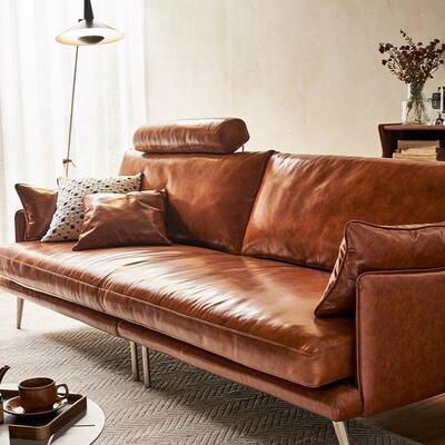 复古风沙发中户古蜡皮美式中风客厅油小古型直排三XME人位