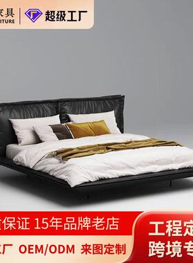 意式极简头层牛皮真皮床小户型主卧设计师家具端大气轻奢皮艺床