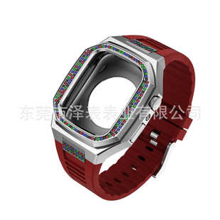 se不銹鋼鑲彩色鉆改裝 適配蘋果Iwatch8 表殼表帶保護殼
