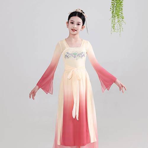 正品古典舞表演服、雅致儿古童中、式女童纱布习服、扇舞服练典舞