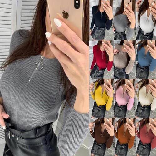 Women's Zipper Knitted Sweater Women's Top