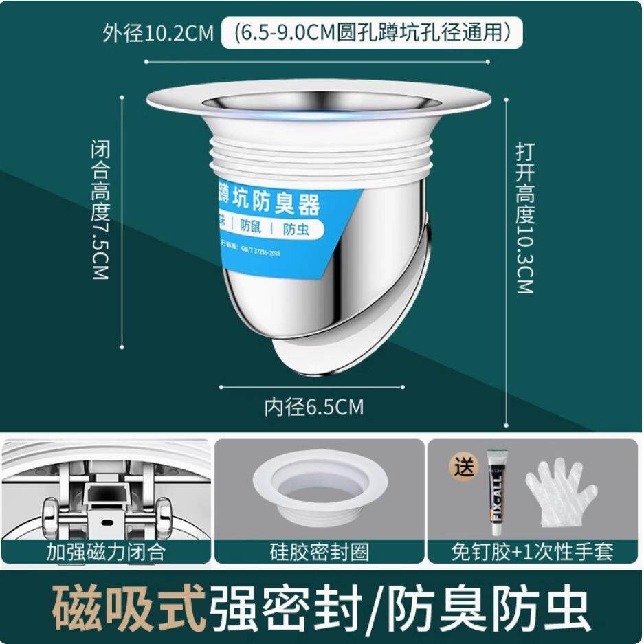 卫生间蹲便器防臭堵臭器堵厕所洞反味神器大便器堵孔塞除臭便池盖
