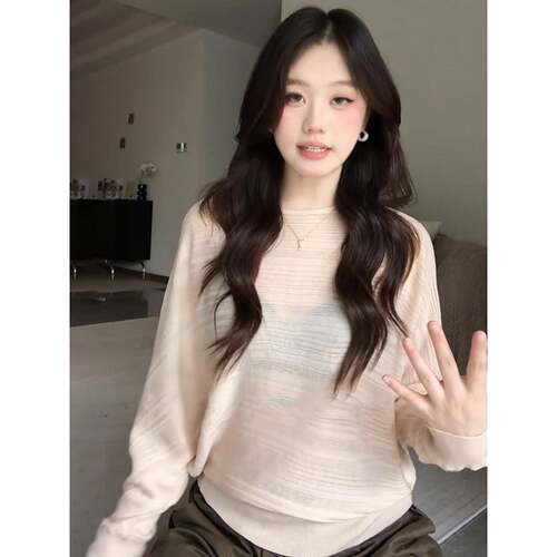 深圳南油慵懒风镂空针织衫女秋季长袖宽松显瘦温柔气质毛衣0930e1