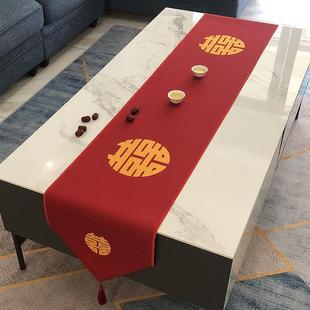 婚礼喜庆订婚桌布装 结婚桌旗红色喜字中式 饰条茶几餐桌电视柜盖巾