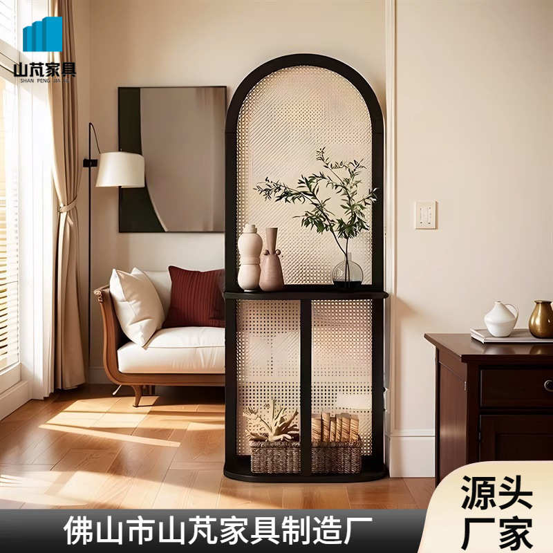 日式藤编屏风隔断客厅入户玄关遮挡可移动实木座屏侘寂风置物花架
