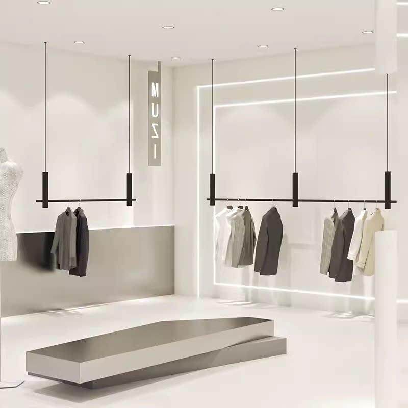 服装店吊架钢丝绳高低调节挂衣架子吊顶悬挂婚纱架女装店吊杆黑色
