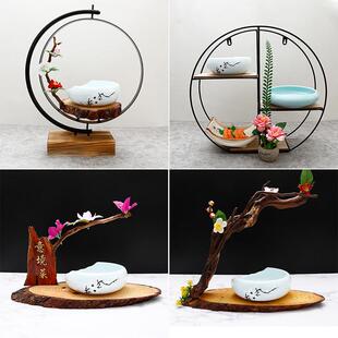 酒店用品饭厅特色异形凉菜装饰个性餐具创意根雕冷盘子意境盘子饰