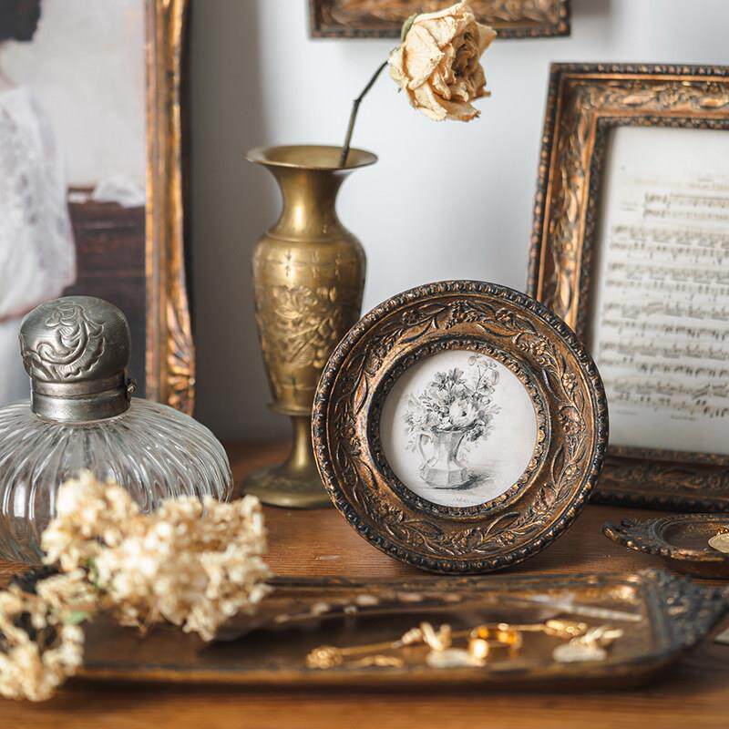 覆古画框相框金色雕花小相框桌面摆件树脂轻奢相框摆台花边画框