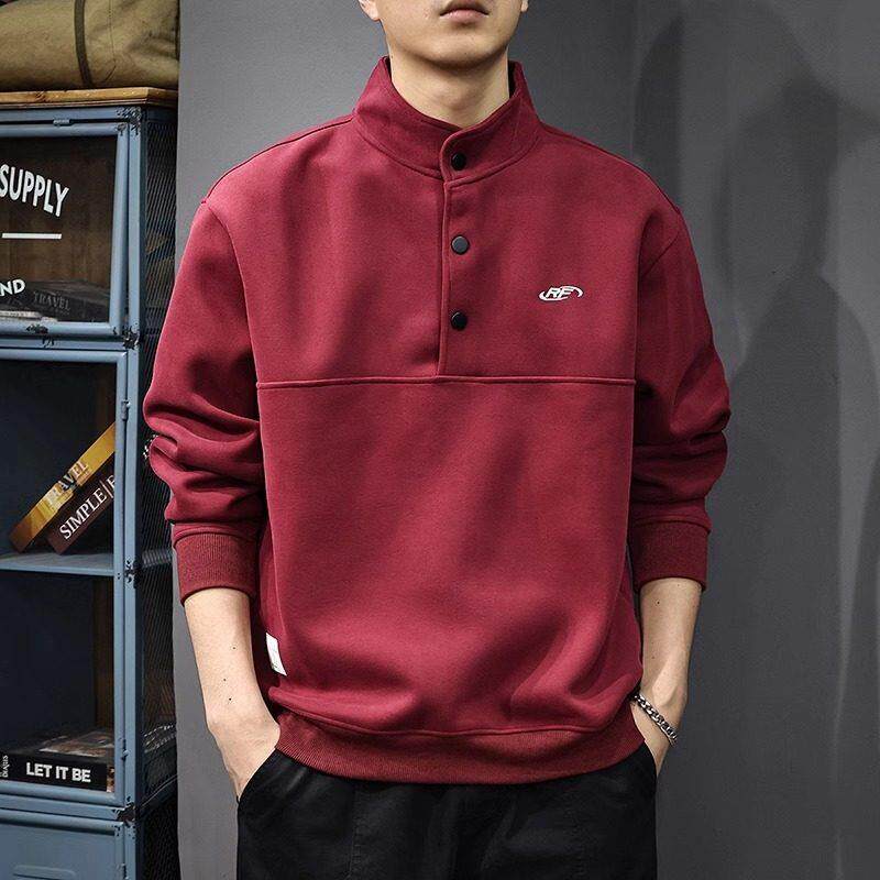 潮牌美式POLO领卫衣男秋冬季刺绣宽松大码套头外套