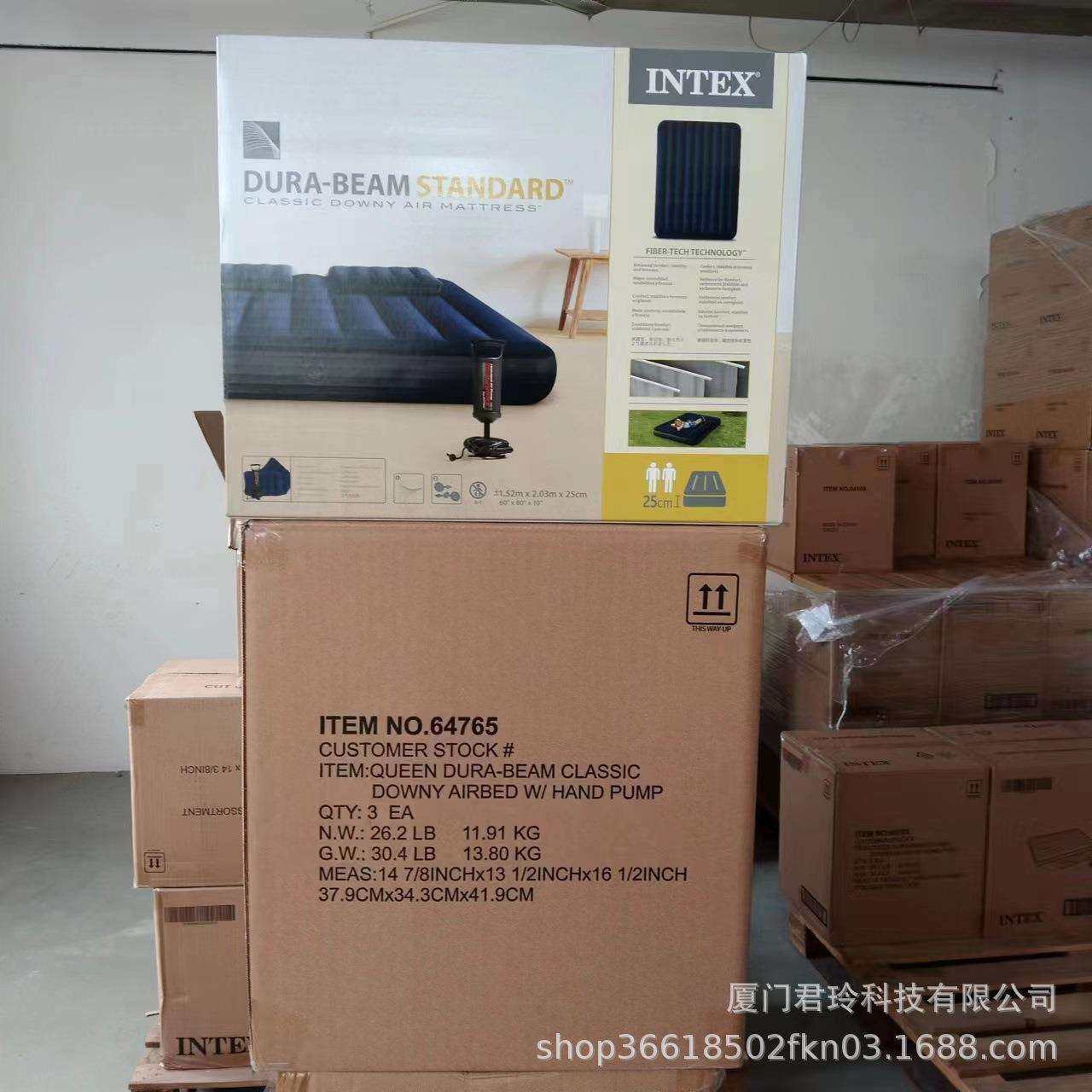 INTEX64765 深蓝色双人线拉空气床套装 家用折叠充气床PVC