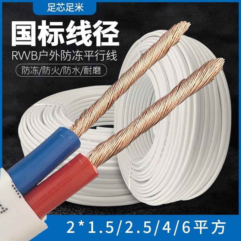 二芯护套线国标电线电缆线2芯2.5/4/6平方防冻多股软线家用电源线