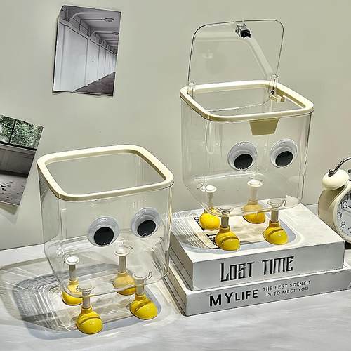 可爱透明带盖收纳废纸篓学生书桌宿舍办公室高颜值家用桌面垃圾桶