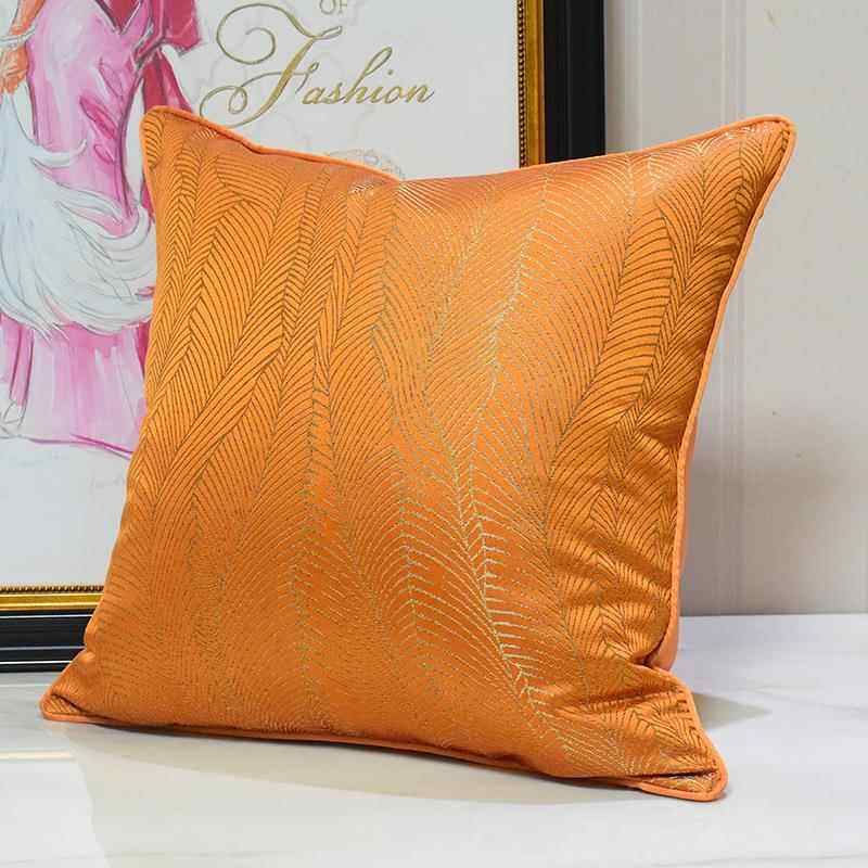 橙色提花简约现代靠垫飘窗客厅沙发床头方形植物花卉样板间抱枕套