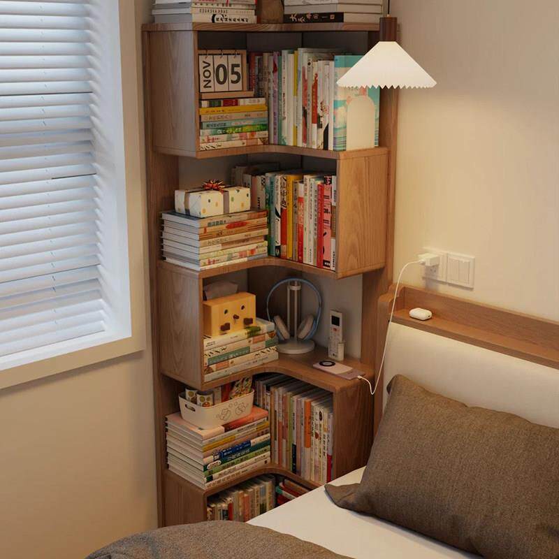 全实木床头转角柜卧室摆件床头柜三角书架收纳柜储物柜夹缝置物架