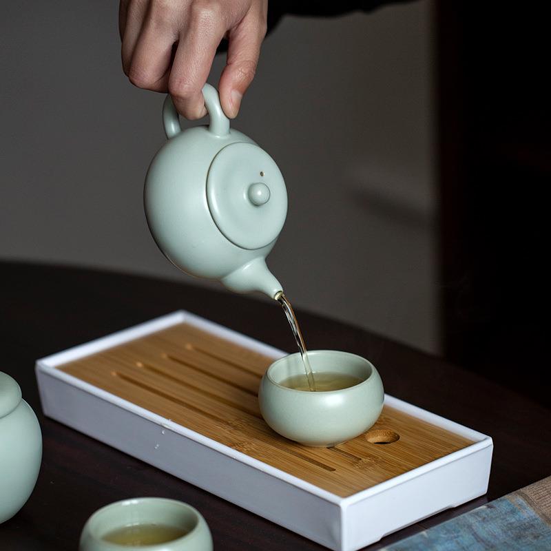 汝窑旅行茶具便携式套装一壶两杯户外简约茶盘复古陶瓷泡茶器茶壶图片