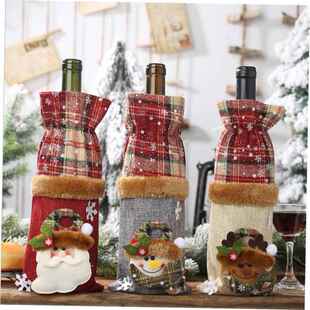 decoration cover linen bottle 圣诞酒瓶套 wine Christmas