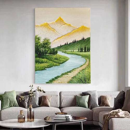 绘油手画日照金山玄关山水装DVCW-526风肌理画客景厅饰画抽象玄关