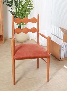 法式古复约实木餐背椅简家用休闲客厅软包靠椅73790小户型中古扶