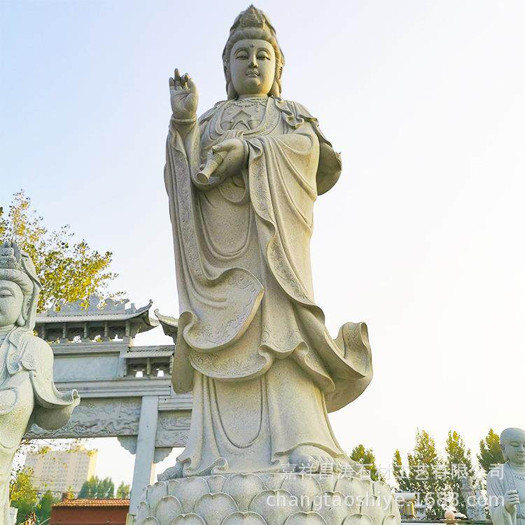厂家定制青石观音像佛像3.5米高滴水观音像公园景区古建装饰雕塑