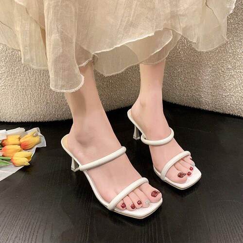 法式高跟拖鞋女外穿26夏季新款气质简约百搭方头一字带配裙0701e