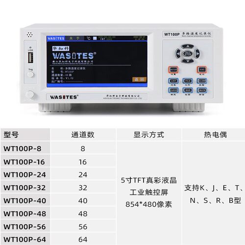 华知WT100P-8科升级柱形~64路8测温仪WT100曲P-8触控屏多路温度记