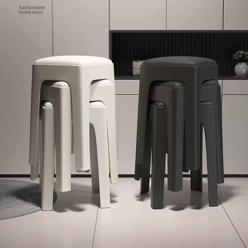 塑料凳子家用加厚可叠放软包方凳现代简约客厅餐桌高板凳轻奢椅子