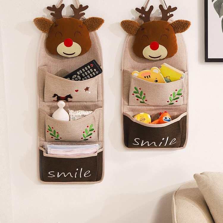 厨房布艺挂墙收纳挂袋 钥匙手机遥控器墙上置物袋床头墙挂式布袋