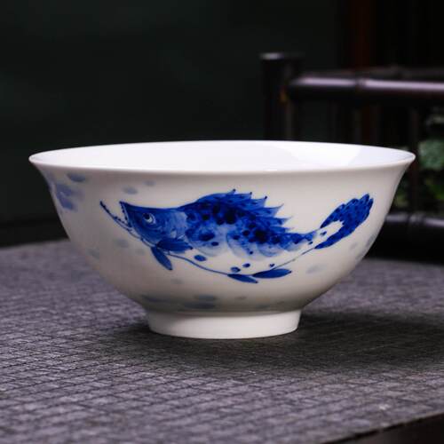 长物居手绘釉下青花瓷饭碗景德镇瓷器餐具陶瓷汤碗手工餐饮具小碗