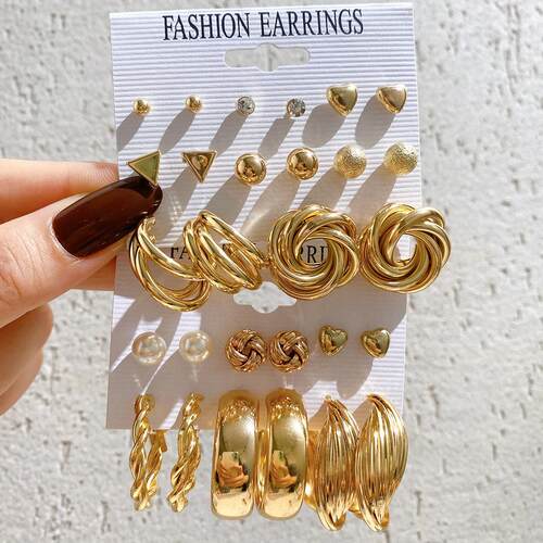 Earring Set 6-piece Earrings 金属圆圈耳环套装6件套爱心耳针女