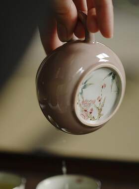 无落 景德镇苍烟红釉下粉彩手绘踏雪寻梅茶壶过滤球孔单壶泡茶壶