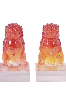 新中式透明树脂狮子摆件样板房间书房桌面茶室茶桌软装饰品工艺品