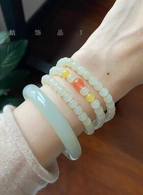 2026掌柜推荐 天然和田玉淡黄色小方珠多圈3圈手链女 夏季新品玉