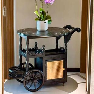 法式 家用小茶 中美古风可移动小边推几EUC5000C复古车茶几折茶台式