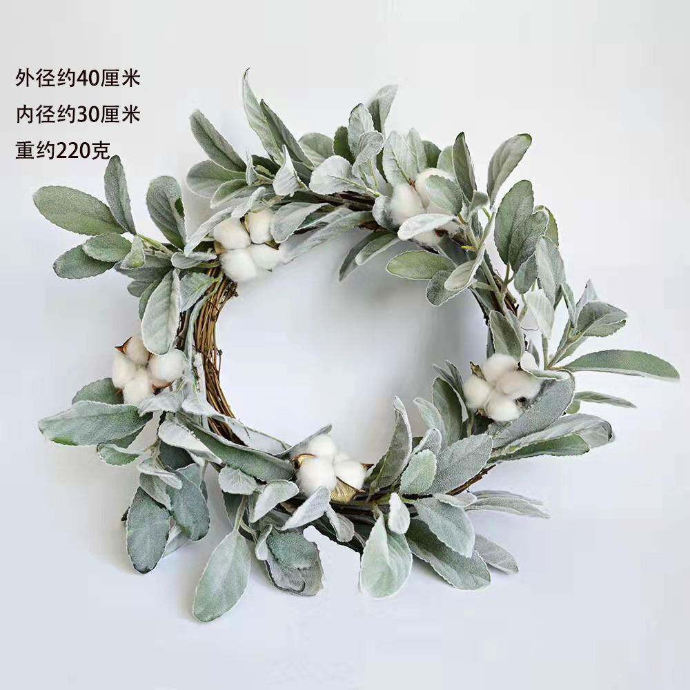兔耳叶花环门挂耶诞节装饰品场景布置挂件耶诞树藤条手工藤条花环