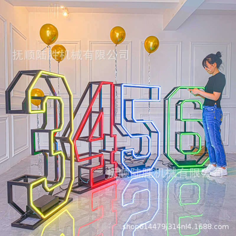 霓虹灯框架气球装饰框生日派对宴会布背景道具摄影拍照数字字母灯