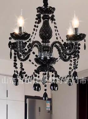 欧式客厅水晶灯简约卧室书房小型吊灯黑色复古餐厅服装店LED灯具