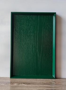 阖慕北欧ins复古绿色木质托盘长方形酒店木盘简约茶盘家用放杯子