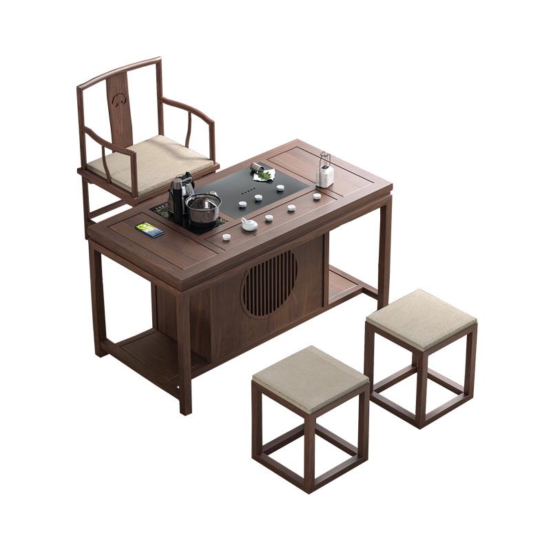 正品黑胡桃木阳台茶桌椅组客合新中式小茶台厅办家公实木小用户型