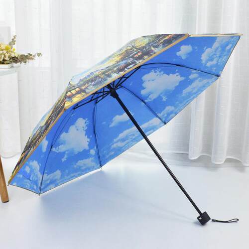 正品创意油画伞双层遮伞防晒阳UV遮阳伞女三摺叠抗伞晴雨雨伞两用