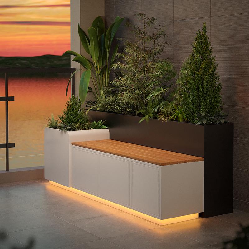 户外不锈钢花箱坐凳组合室外庭院阳台简约花坛座椅隔断成品摆件