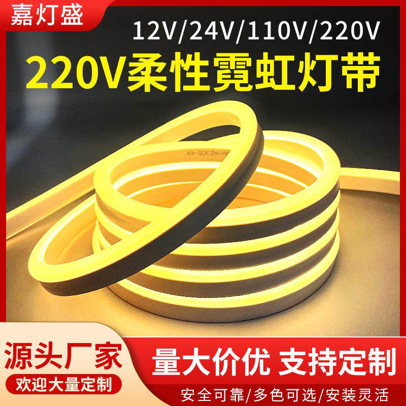 跨境110V高压220V柔性圆形户外防水硅胶低压512V24V霓虹led灯带条