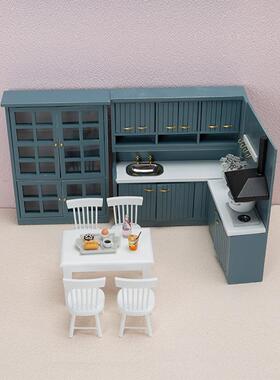1：12娃娃屋dollhouse过家家微缩食玩厨房料理台橱柜餐桌椅套装