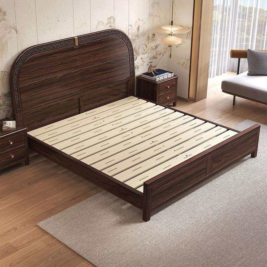 新中式乌金木全实木床现代简约1.8M轻奢主卧双人气压箱框储物大床