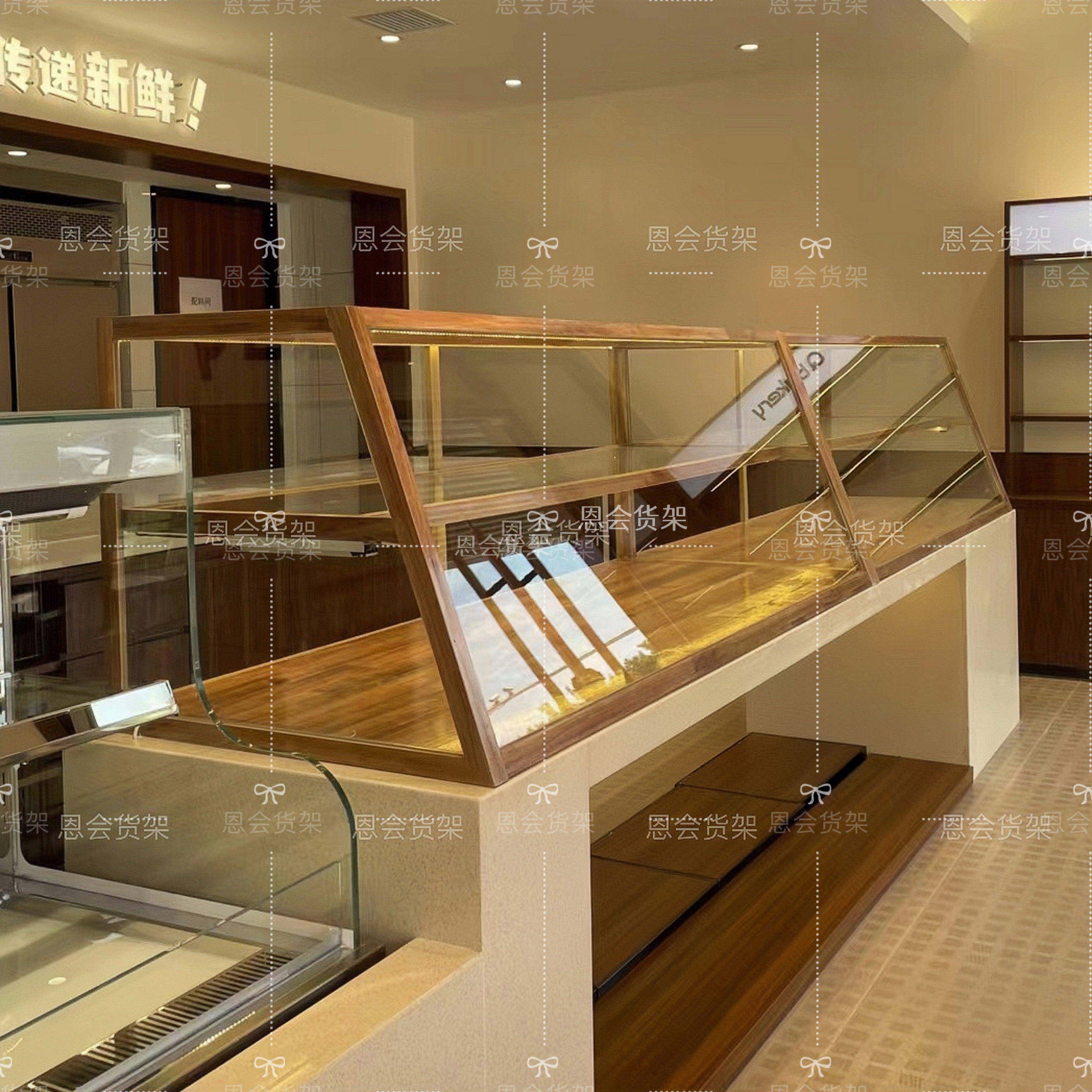 日式面包展示柜可客制化烘焙店玻璃展示柜 复古风格甜品店陈列柜