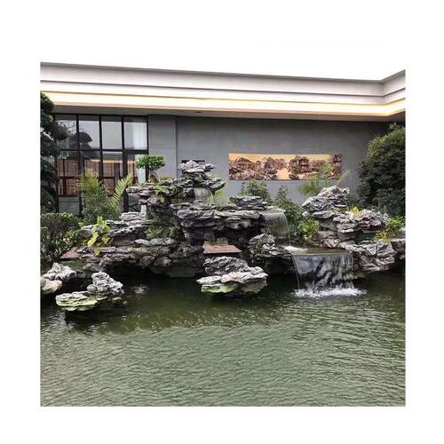 庭院鱼池驳岸景观石公园瀑布叠水喷泉假山园林造景设计观赏石头