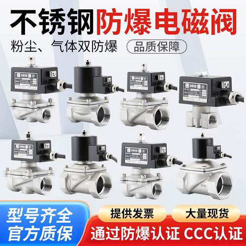 不锈钢防爆电磁控制阀24v常闭220V化工粉尘瓦斯瓦斯4分6分DN15