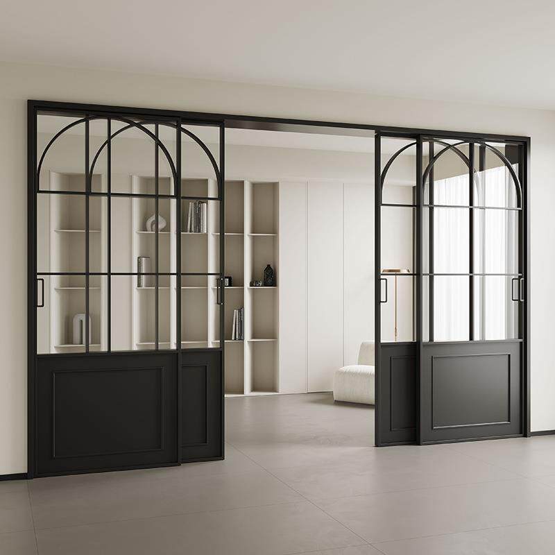 法式复古门厨房推拉门三联动客厅阳台吊轨移门极窄铝合金玻璃隔断