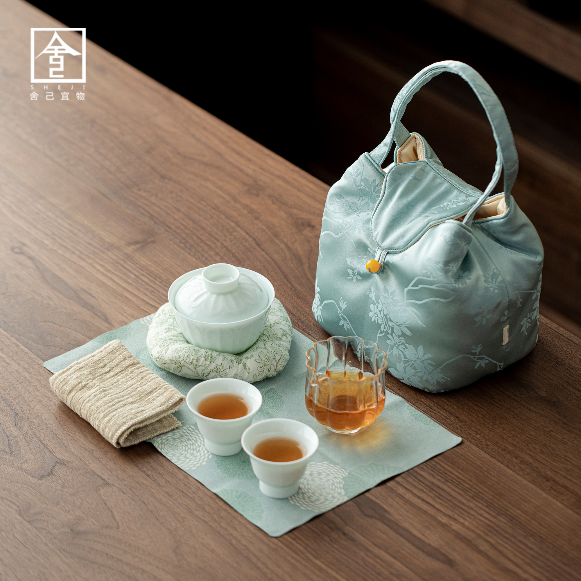 旅行茶具女士便携泡茶碗公杯茶杯带茶巾壶承户外功夫茶具盖碗套组