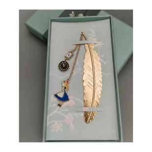 子陌爱丽丝梦游仙境兔子周边饰品金色羽毛书签金属七夕情人节礼物