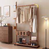 现代中式 架子置物衣帽架 实木落地挂衣架家用卧室多功能胡桃木立式